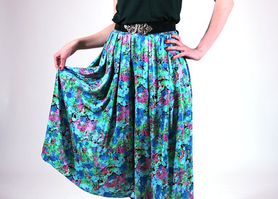 Floral Maxi Skirt, Pleated Women Skirt, Women Summer Skirt