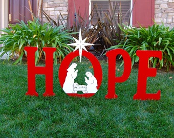 Hope With Christmas Nativity Scene Outdoor Christmas Holiday Yard Art Sign