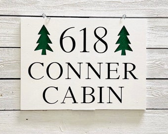 Cabin Sign With Name And Address, Wood Engraved Sign