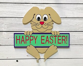 Happy Easter, Easter Bunny Wood Lawn Decoration Engraved Sign