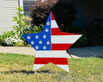 Red, White and Blue Engraved Wood Star 24 Inch