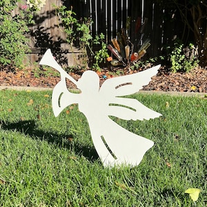 Trumpeting Angel Silhouette, Religious Outdoor Holiday Christmas Yard Art Decoration