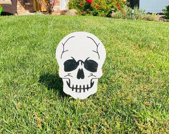 Halloween Skeleton Skull Engraved Wood Lawn, Yard Art