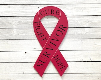 Awareness Ribbon Sign – Engraved With Cure, Fight, Hope or Survivor, Wood Yard Decor