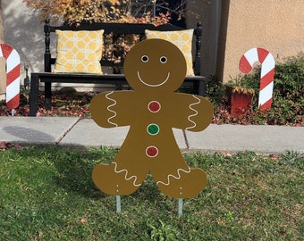 Gingerbread Man Christmas Decoration Wood Yard Art Sign