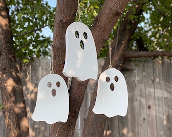Set of Three Halloween Ghost Hanging Fall Decoration, Wood Signs