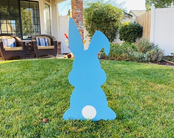 Easter Bunny Blue Wood Engraved Spring Signs