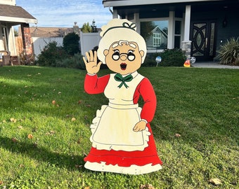 Mrs. Claus Christmas Yard Art Engraved Wood Sign Holiday Decoration