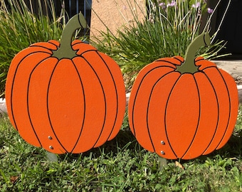 Halloween Pumpkins Set of Two Engraved Wood Pumpkin Yard Art Sign For Fall Decor