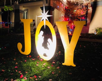 Joy Gold Glitter Nativity Outdoor Christmas Holiday Yard Art Etsy