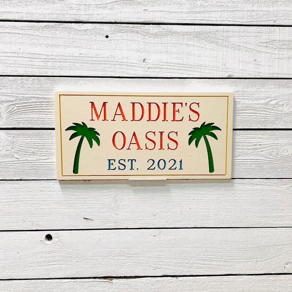 Personalized Backyard Oasis Sign With Palm Trees, Established Sign