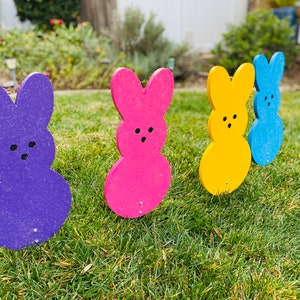 Easter Bunny Peep Wood Candy Signs, Easter Yard Art Decoration image 2