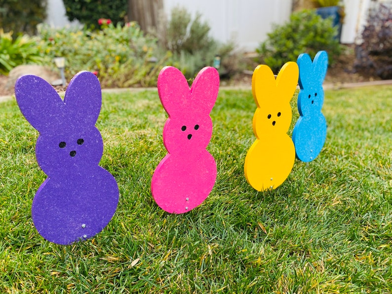 Easter Bunny Peep Wood Candy Signs, Easter Yard Art Decoration image 2