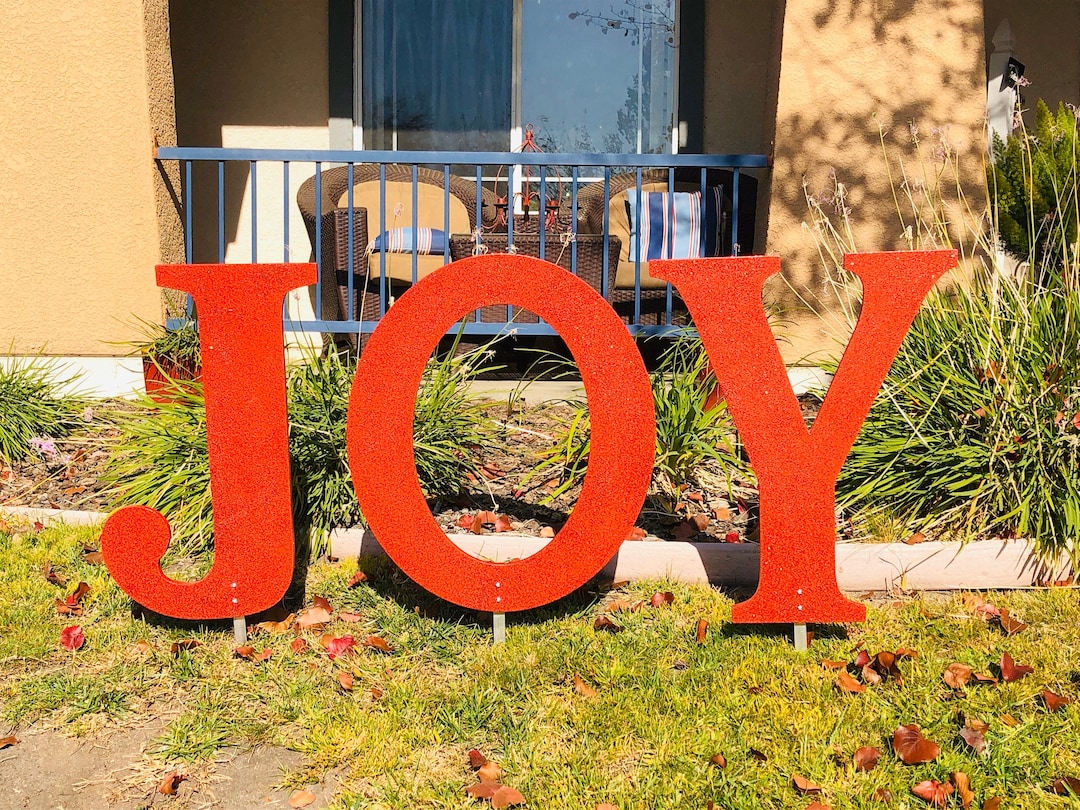 JOY Outdoor Holiday Christmas Yard Art Sign, Christmas Decoration Black
