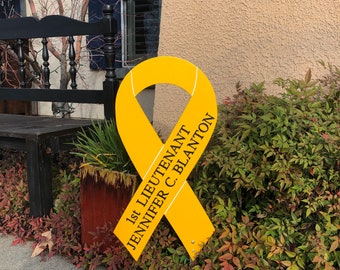 Personalized Military Support Yellow Ribbon Sign, Engraved Wood