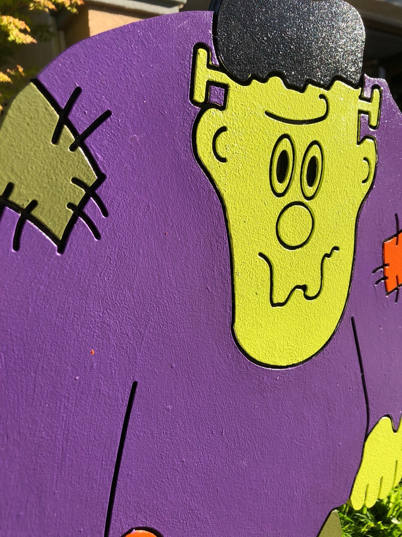 Halloween Frankenstein Wood Decorative Yard Art Sign Etsy