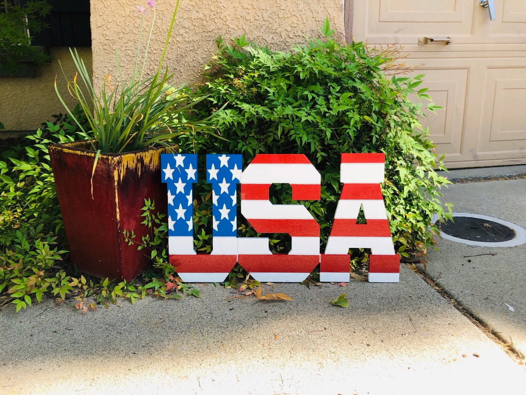 USA Letters, Patriotic Engraved Wood Outdoor Yard Art - Etsy