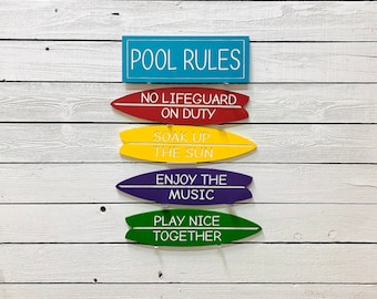Pool Rules, Poolside Decor, Surf Boards Engraved Wood Signs
