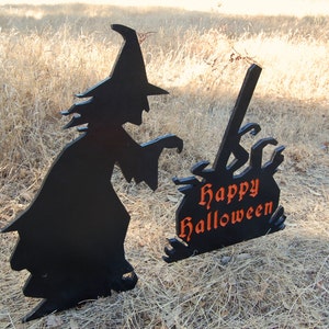 Witch and Cauldron Halloween Yard Decoration Engrave Happy Halloween