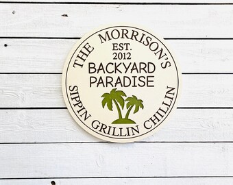 Backyard Paradise, Personalized, Sippin, Grillin and Chillin, Client Gift or Housewarming Gift