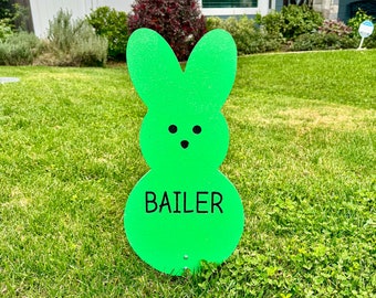 Personalized Peep Easter Bunny Wood Sign with Name Engraving, Easter Gift
