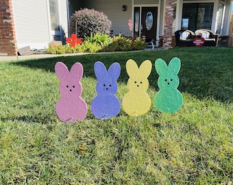 Pastel Easter Bunny Peep Wood Signs, Easter Decoration For The Yard