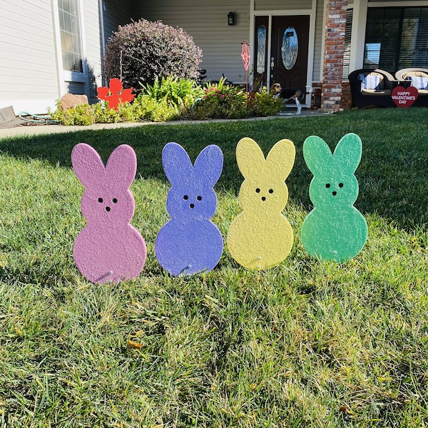 Pastel Easter Bunny Peep Wood Signs, Easter Decoration For The Yard