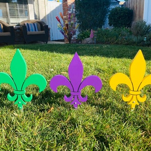 Set of Three Fleur De Lis Signs | Mardi Gras Wood Decor | Purple, Green & Gold Carnival Decor