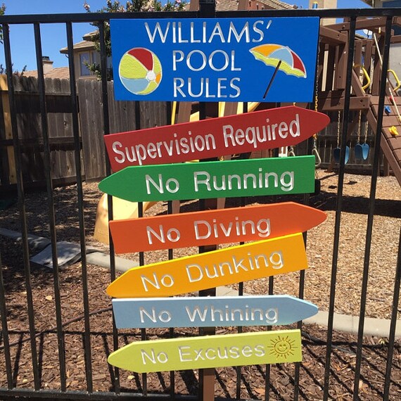 pool rules engraved wood