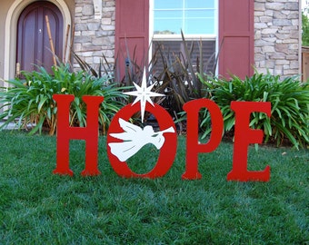 Hope With Christmas Angel  Outdoor Christmas Holiday Yard Art Sign