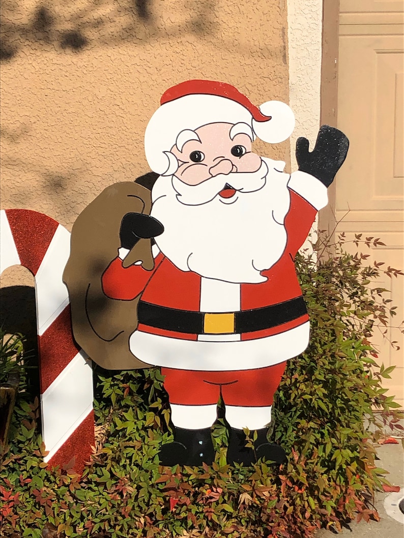Santa Clause Christmas Yard Art Engraved Wood Sign Etsy