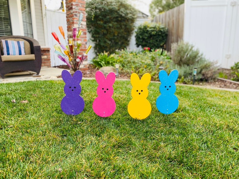 Easter Bunny Peep Wood Candy Signs, Easter Yard Art Decoration image 8