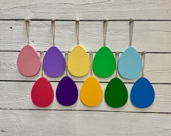 Painted Wood Easter Egg Hanging Sign, Colorful Decor