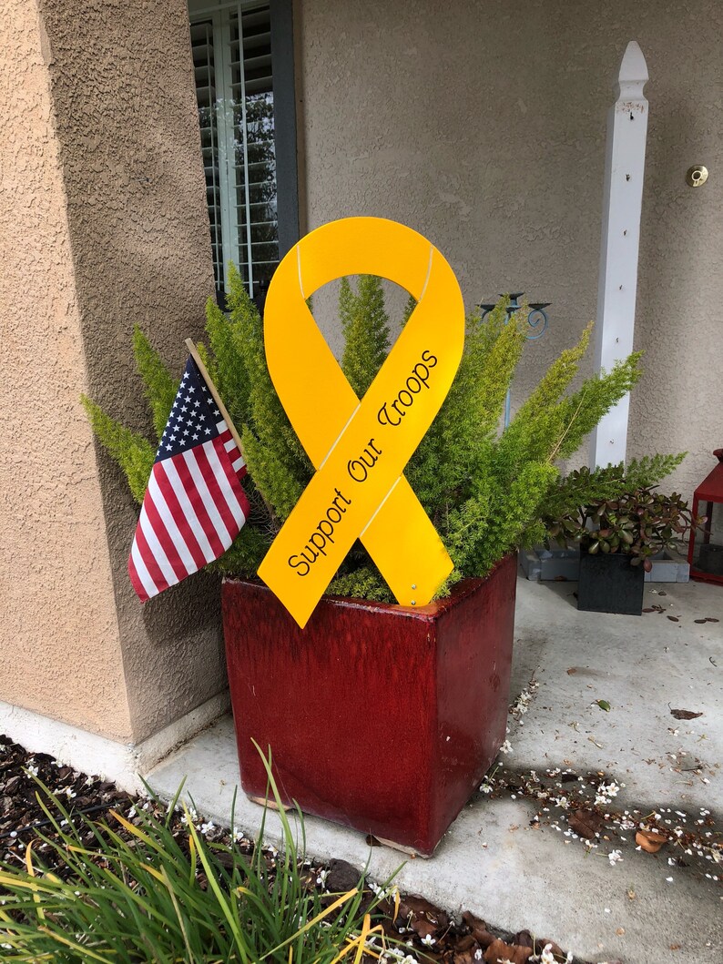 Military Yellow Ribbon Engraved With Supporting Our Troops image 1