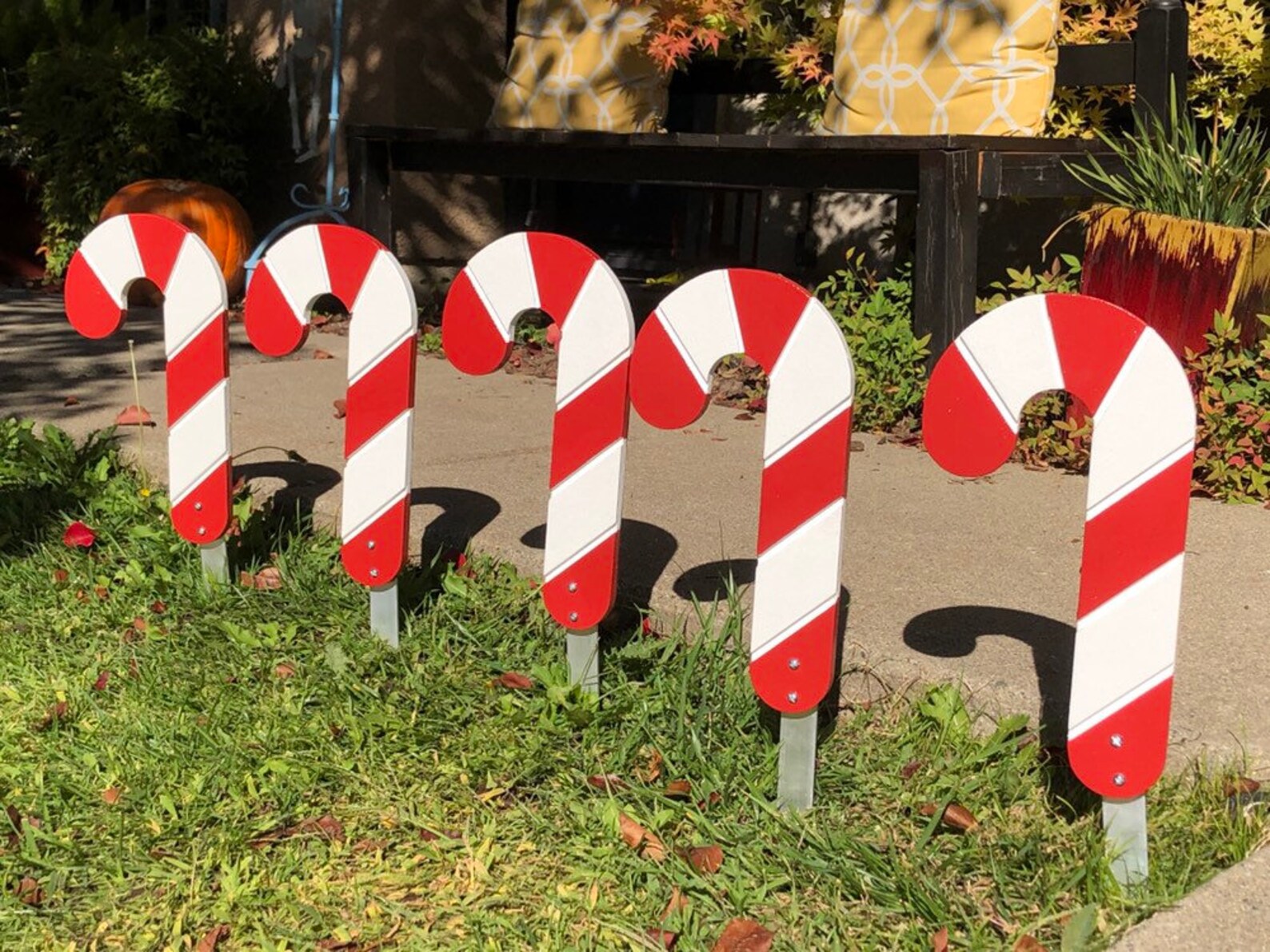 Candy Cane Set of 5 Outdoor Christmas Holiday Yard Art Sign | Etsy