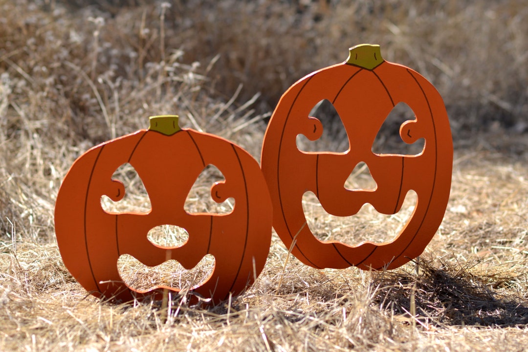 Wood Jack O’ Lantern Pumpkins | Halloween Decor | Set of 2 Pumpkin ...