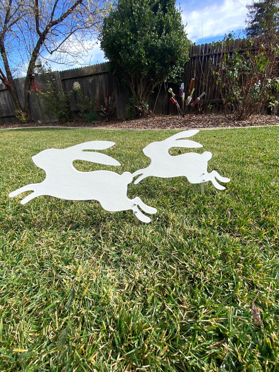 Rabbits Running White Silhouette Yard Art, Wood Sign - Etsy