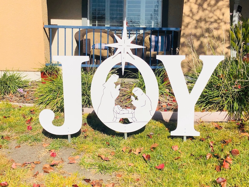 JOY Nativity White Outdoor Holiday Christmas Yard Art Sign Etsy