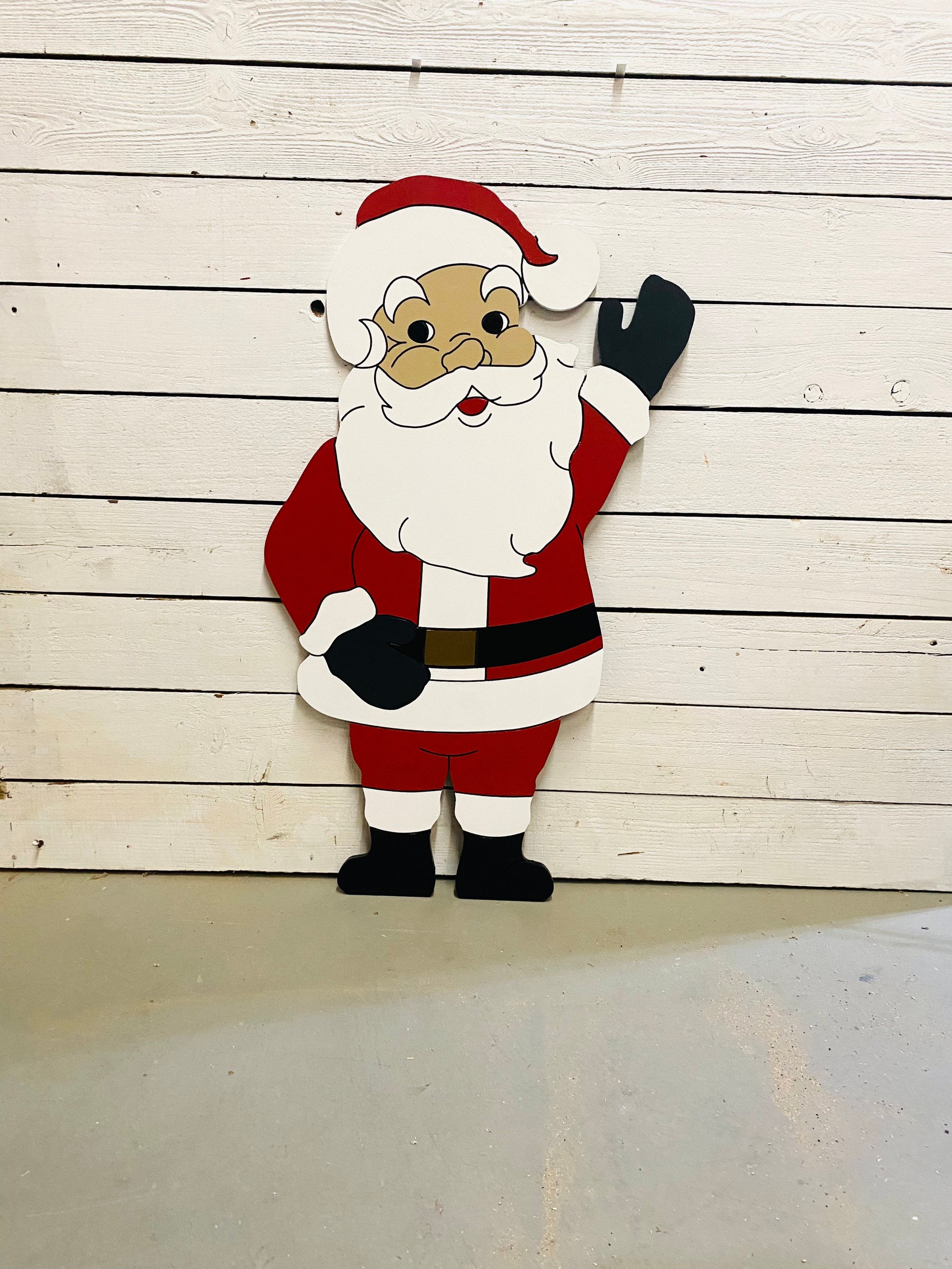 Santa Waving Christmas Yard Art Engraved Wood Sign, Holiday Gift