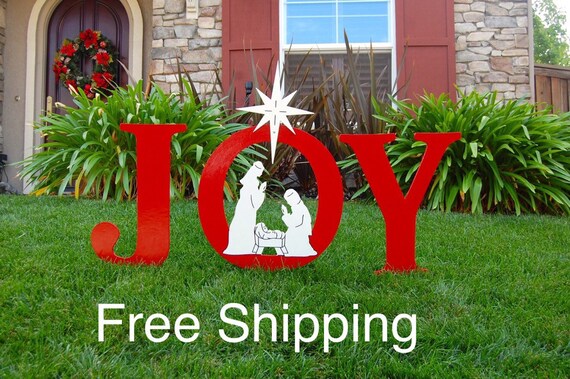 Joy Nativity Outdoor Holiday Christmas Yard Art Sign Etsy