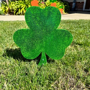St Patrick's Day Shamrock With Glitter Wood Yard Art