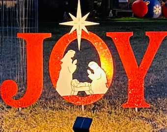 Glittered JOY Nativity Outdoor Holiday Christmas Yard Art Sign, Christmas Decoration