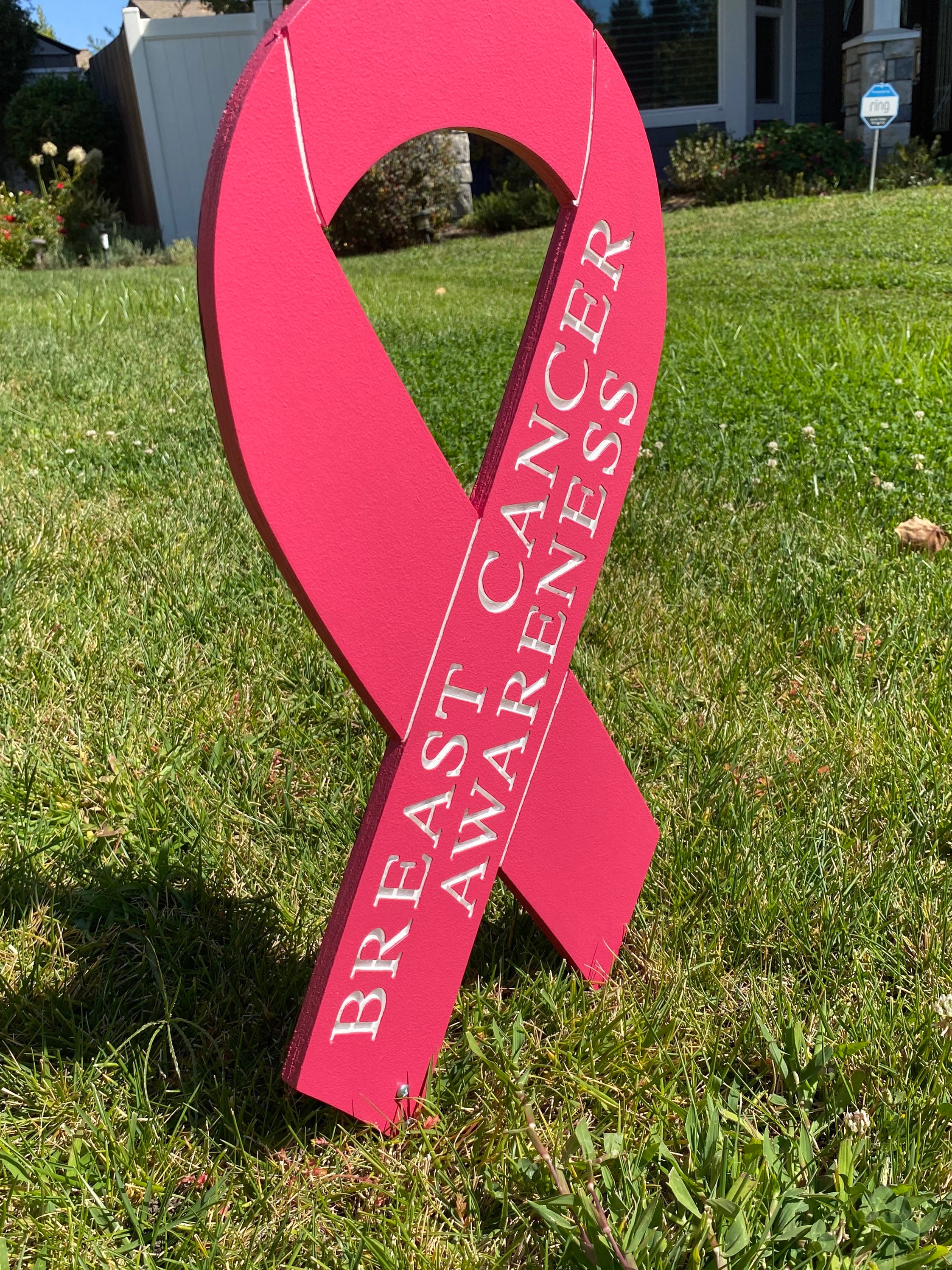 Breast Cancer Ribbon Pink Metal Sign 18x12 CNC Art Customizable Gift  memorial