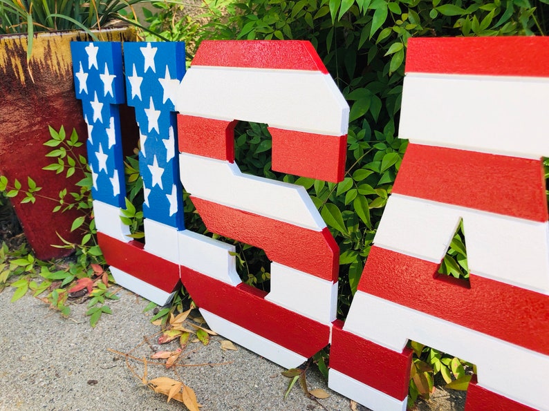 USA Letters, Patriotic Engraved Wood Outdoor Yard Art - Etsy