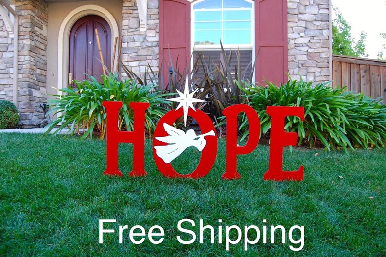Hope With Christmas Angel Outdoor Christmas Holiday Yard Art Etsy