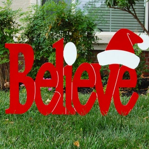 Believe in Santa Red Outdoor Christmas Holiday Wood Lawn Decoration