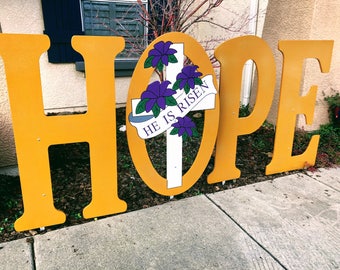 Easter Hope Sign: Engraved He is Risen, Large Yard Art