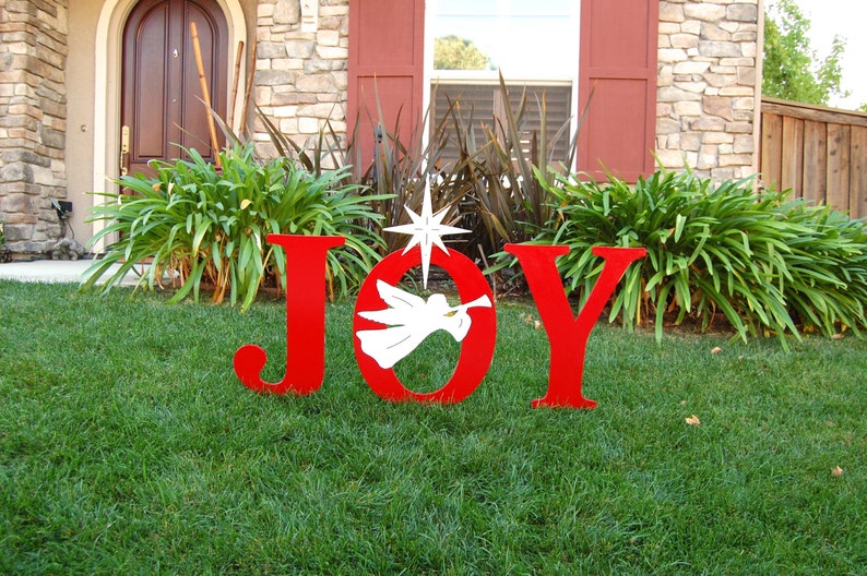 JOY With Christmas Angel Outdoor Holiday Yard Art Sign Etsy