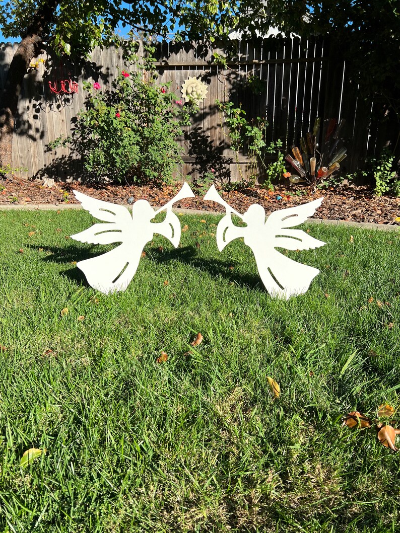 Trumpeting Angel Set of Two Large Outdoor Holiday Christmas Etsy