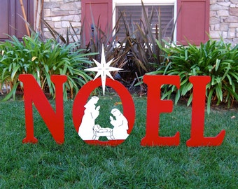 Noel With Christmas Nativity Outdoor Christmas Holiday Yard Art Sign